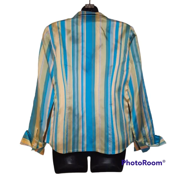 CARLISLE Silk Striped Button Down Blouse Jacket Vintage Office Classic Sz 6 Med - Picture 4 of 10